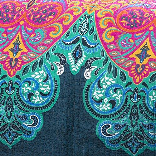 Lush Decor Lush Decor Boho Chic Reversible Cotton Quilt 3-Piece Set, King, Turquoise & Navy - Bright Paisley Print, Vibrant & Colorful Bohemian Bedding Set