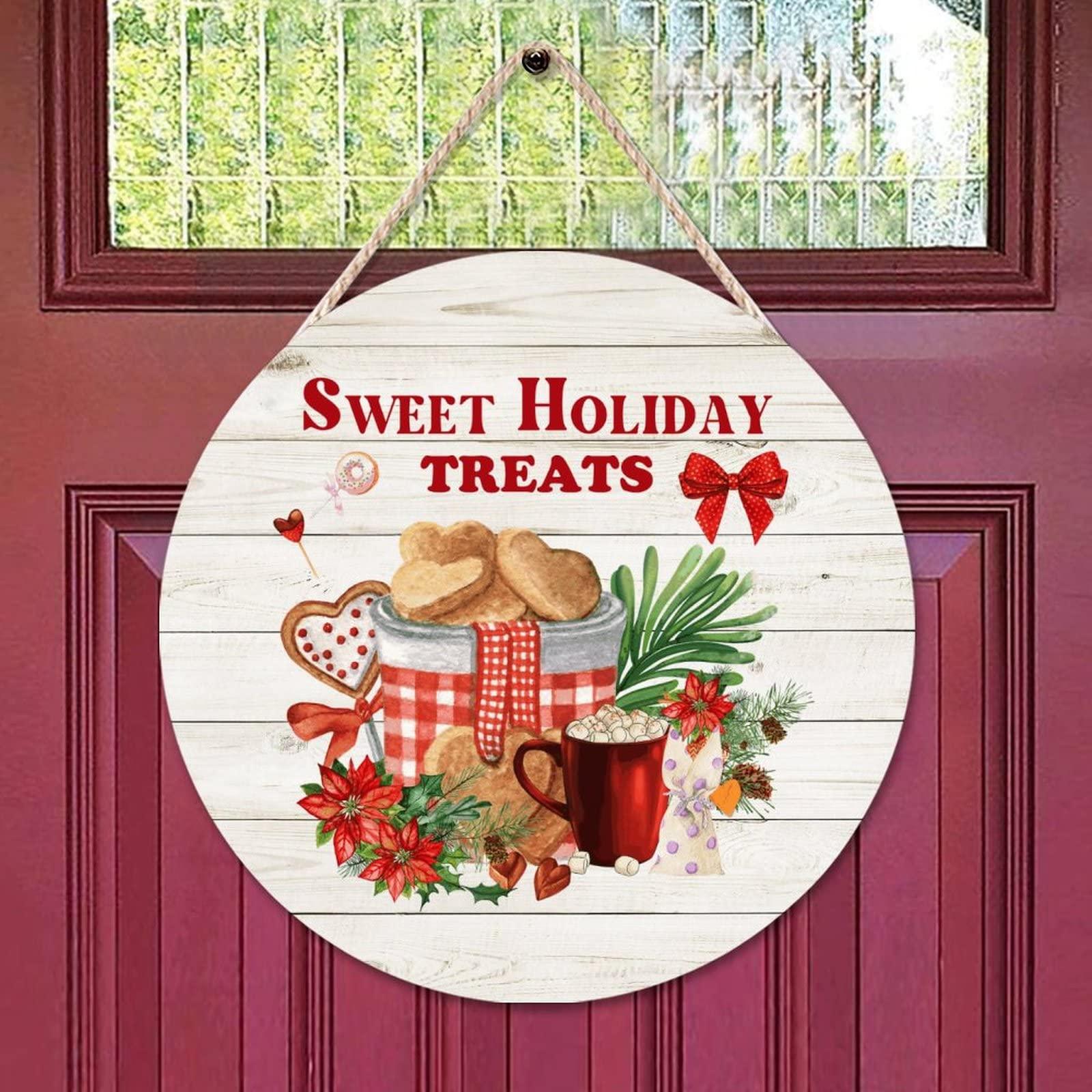 Cheyan 16x16 Inch Hot Cocoa Bar Door Sign for Front Door Farmhouse Decor Round Wooden Sign Rustic Door Hanger Home Decoration