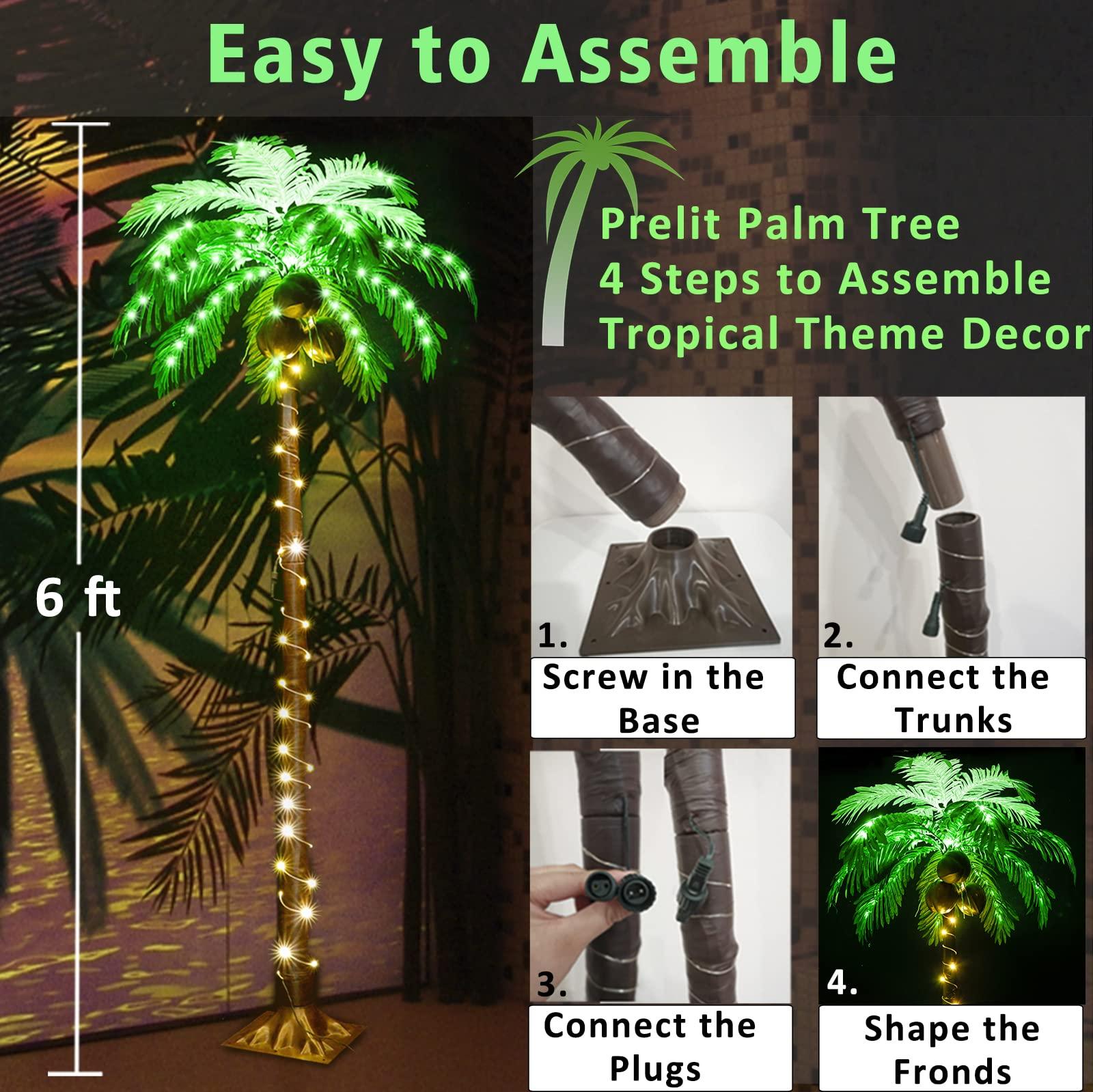 HEYCOLOR 6 FT LED Lighted Palm Tree with Coconuts Outdoor Artificial Palm Tree Tropical Palm Tree Lights for Patio Pool Hawaiian Luau Jungle Party Tiki Bar Christmas Indoor Decoration