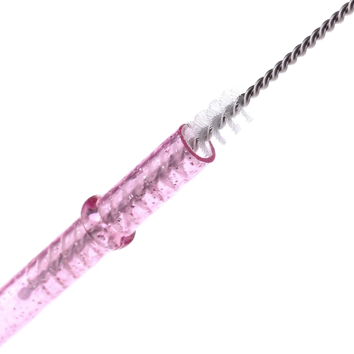 Dakoufish Dakoufish BPA-Free 12 Piece 11 Inch Reusable Clear Plastic Glitter Sparkle Drinking Straw Plus one Cleaning Brush (Rose,11inch)