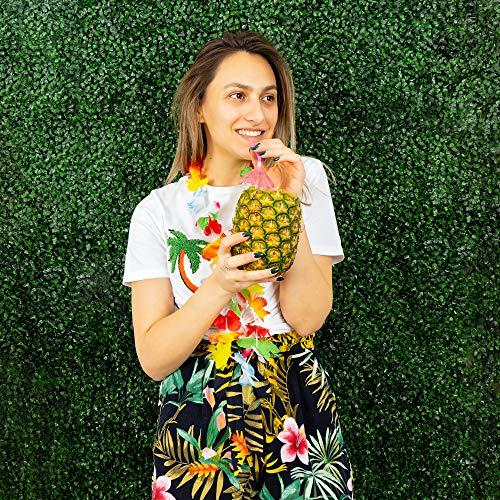 Massmain Hawaiian Flowers Leis Tropical Necklace - 36 Luau Garland 36 Umbrella Straws 12 Flower Hair Clips