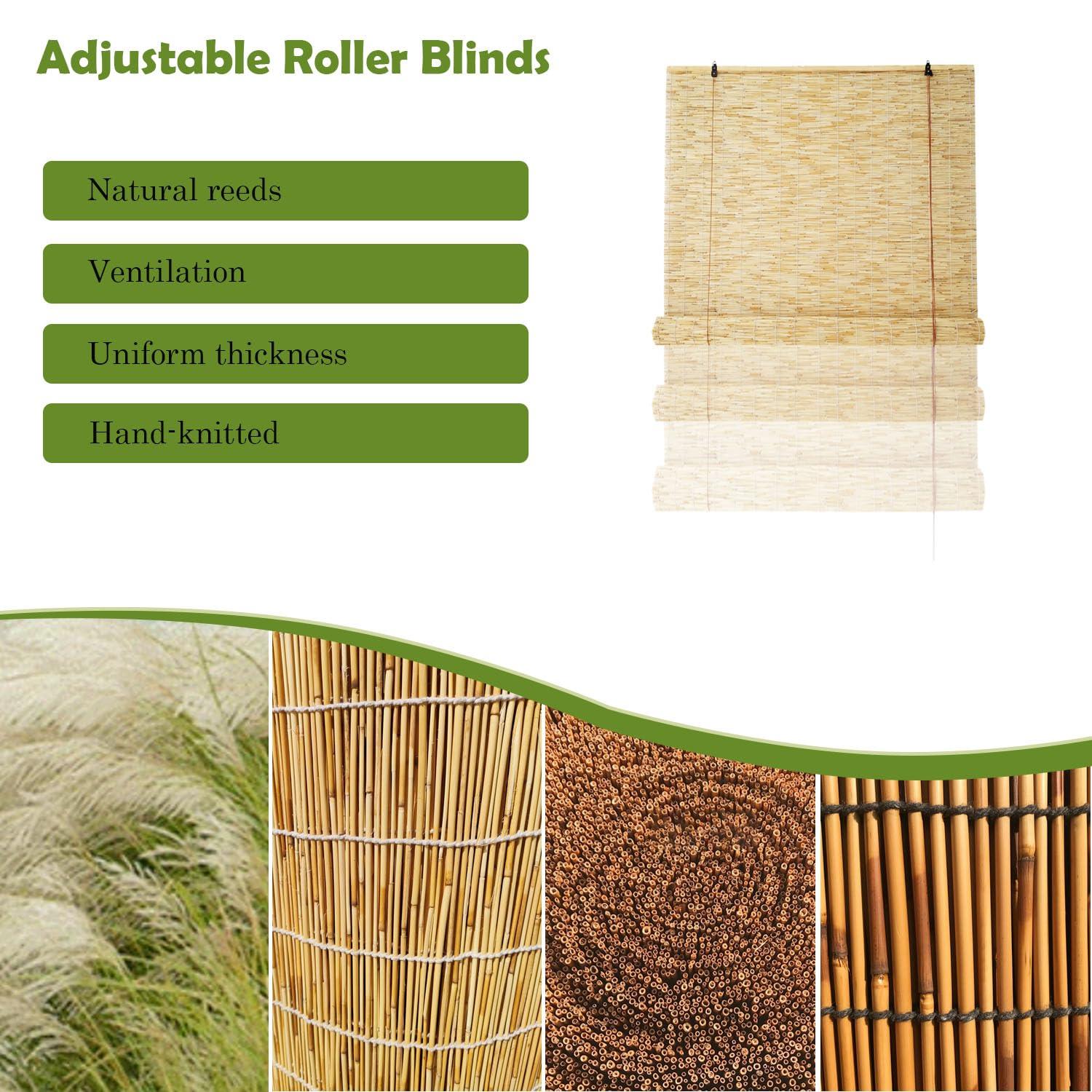 ROE DEER Outdoor Reed Roller Blinds 54x79in (WxH) Bamboo Shades Roman Roller Blinds for Patio Terraces Balconies Porch Windows Reed Roll-Up Blind Shades,Brown