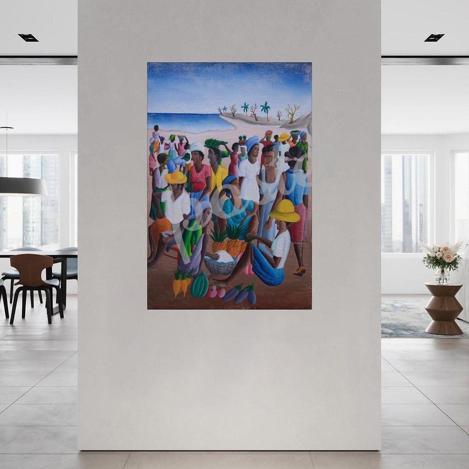 QDFXCYOO QDFXCYOO Haitian Art Poster Haiti Innocent Holiday Beach Art Painting Poster Canvas Painting Posters And Prints Wall Art for Living Room Bedroom Decor 08x12inch(20x30cm), Unframe-style