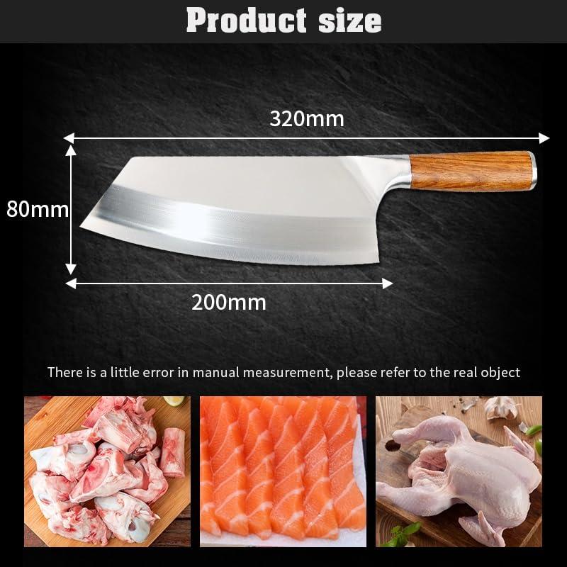 toothgeneric Meat Cleaver,Cleaver Knife 8\" Kitchen Knife Stainless Steel Chinese Chef Knife for Meat Bone Fish Fruit Vegetables Butcher Knife Slicing Cleaver Knife