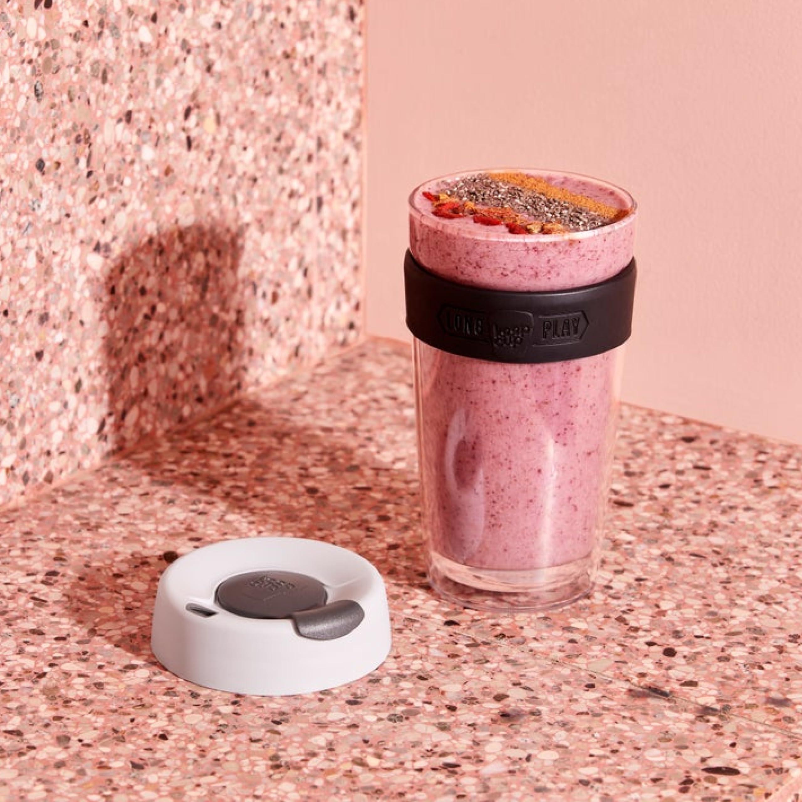 KeepCup KeepCup Longplay - Reusable Coffee Cup, Double Wall Glass with Removable Sleeve and splashproof Sipper lid - 12oz/340ml - Roseate