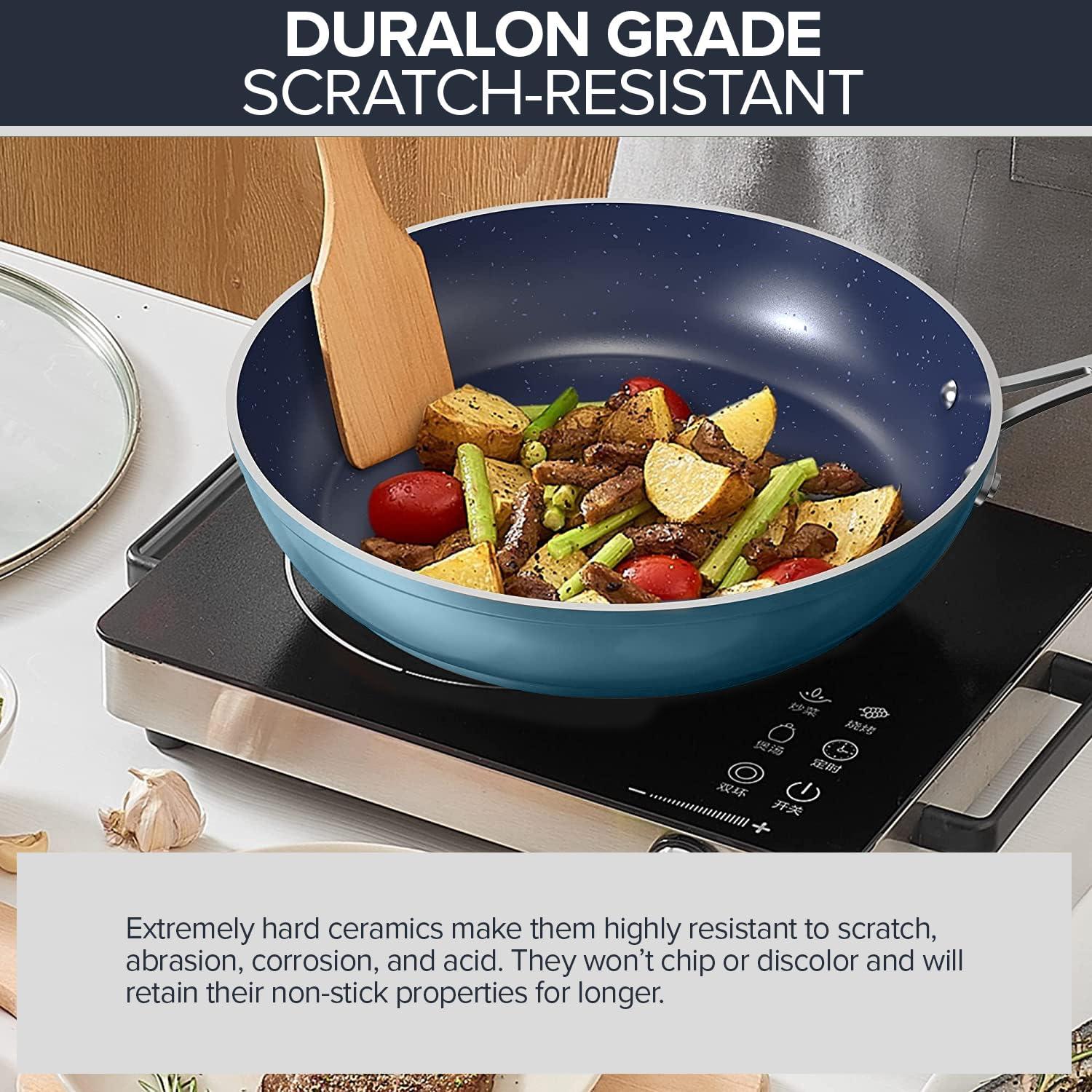 Nuwave Nuwave 7pc Cookware Set Healthy Duralon Blue Ceramic Nonstick Coated, Diamond Infused Scratch-Resistant, PFAS Free, Oven Safe, Induction Ready & Evenly Heats, Tempered Glass Lids & Stay-Cool Handle
