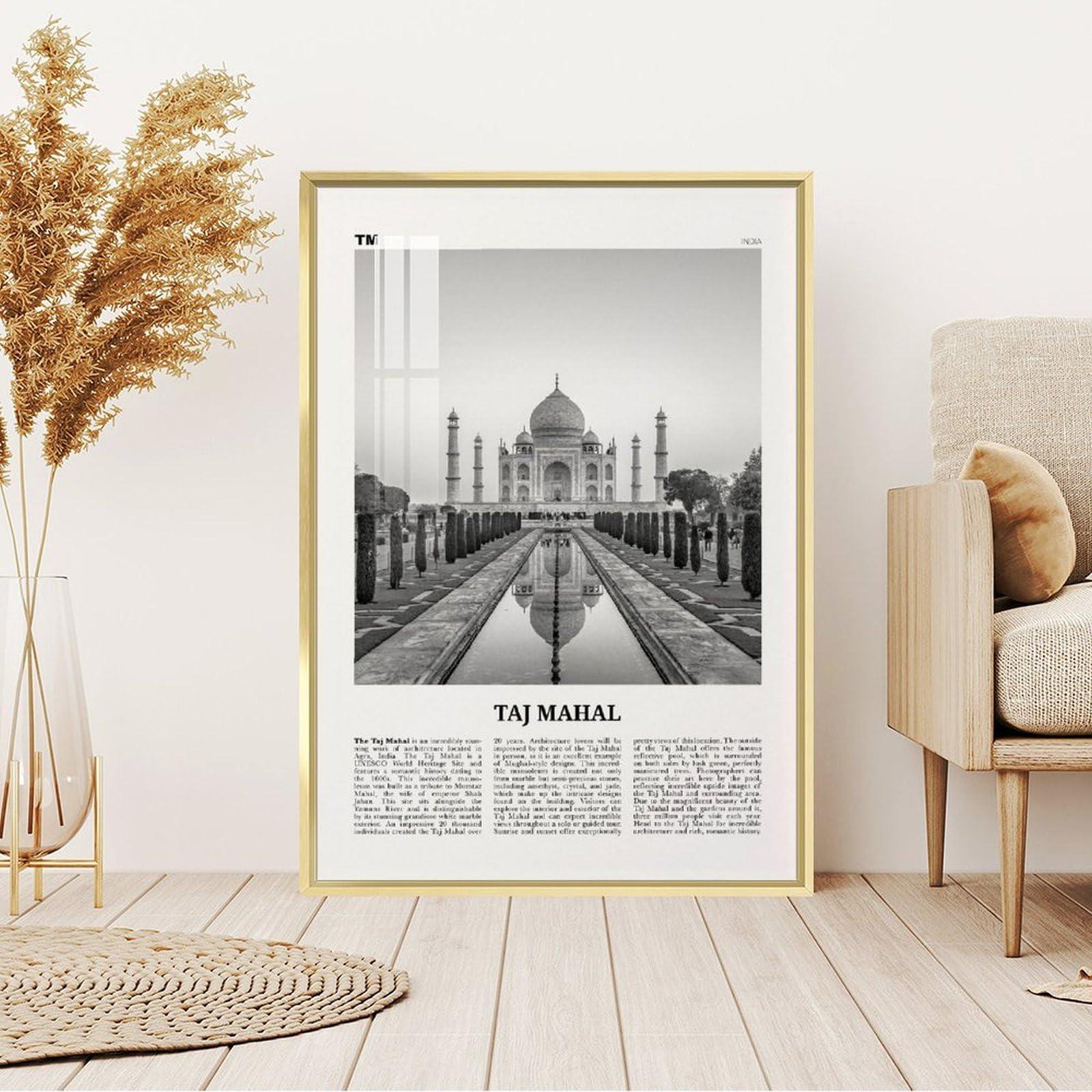 YXHYYDP Taj Mahal Print Black And White, Taj Mahal Wall Art, Taj Mahal Poster, Taj Mahal Photo, Taj Mahal Wall Dcor, Taj Mahal Map, India Canvas Art Poster And Wall Art Picture Print Modern Family Bedroom De