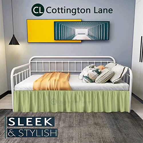 Cottington Lane Daybed Skirt with Split Corners Twin - Daybed Dust Ruffle Split Corners 18 inch Drop - Bed Skirts for Day beds - Microfiber Bed Sofa Daybed Skirt for Living Room Guest Room - Sage Daybed Skirt