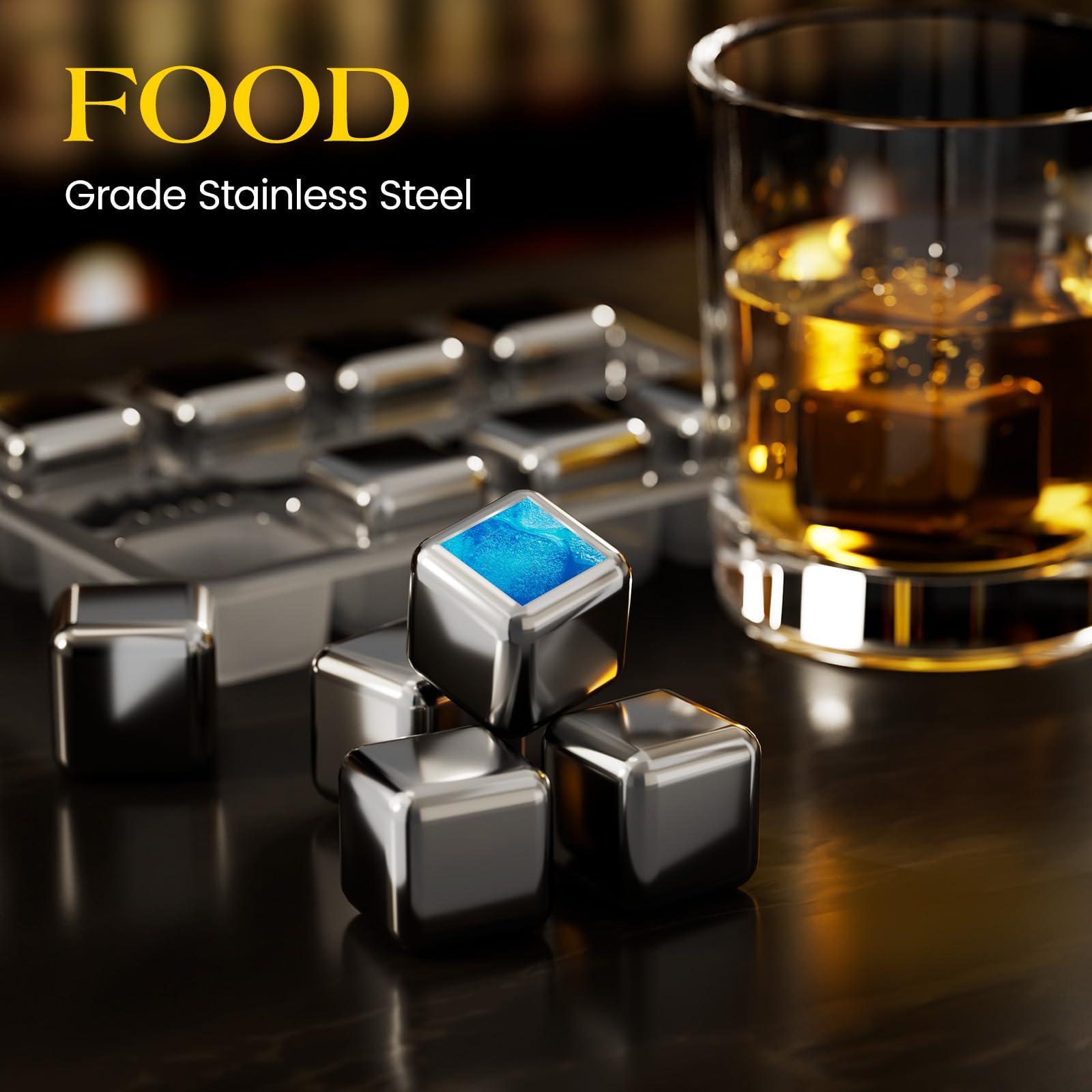 Kollea Kollea Whiskey Stones, 8 Packs Stainless Steel Whiskey Chilling Rocks, Reusable Ice Cube for Drinking, Cool Christmas Birthday Gift for Men Dad, Whiskey Lovers, Bourbon, Cognac, Scotch, Gin, Beverage