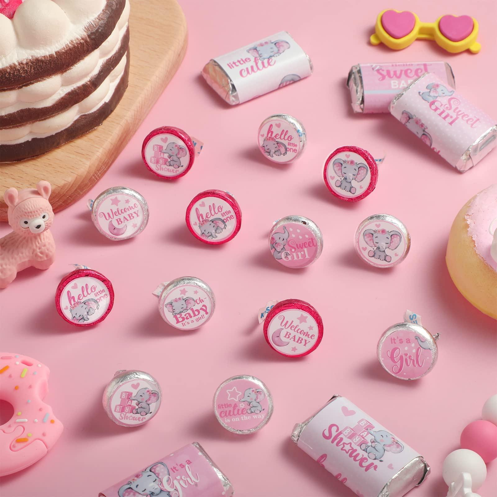 Gersoniel Gersoniel 504 Pieces Baby Elephant Stickers Candy Labels Elephant Kisses Sticker Chocolate Mini Decorations for Sweet Girl Boy Baby Shower Birthday Party Supplies(Pink)