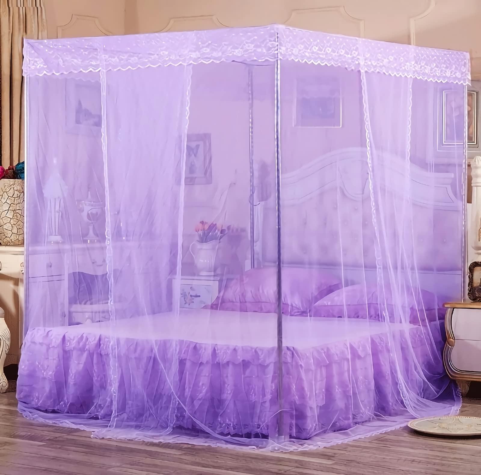 Usknxiu Usknxiu Canopy Bed Frame Queen, More Stable Stainless Steel Canopy Bed Frame/Full/King Size/Twin, Spiral Connection Canopy Poles for Bed,33mm,2L*1.5W*1.95H(m)