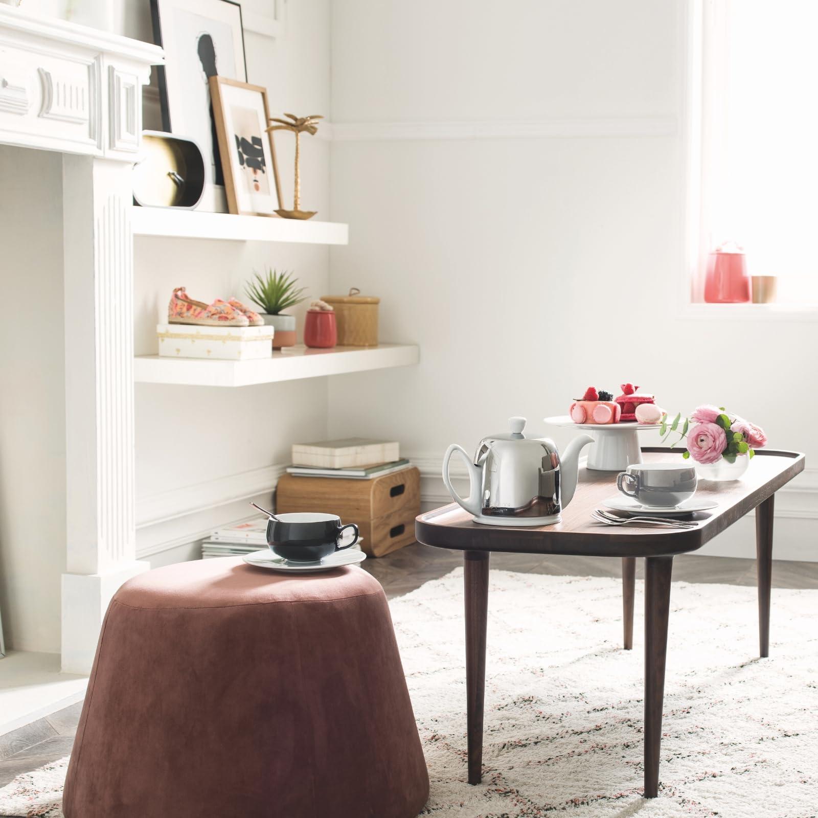 DEGRENNE Degrenne Salam Luxury French Tea Pot - Porcelain Teapot for Stovetop with Bronze Aluminum Cover, Ceramic Tea Kettle for Loose Tea, Removable Infuser, 6 Cup Capacity, 36oz - Black