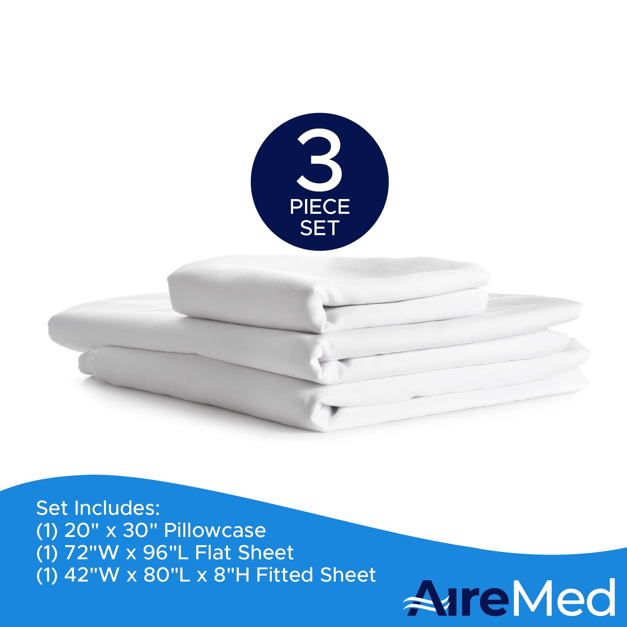 AireMed AireMed Bariatric Hospital Bed Sheets Set - 42 x 80 - Soft, Durable, and Hygienic Bedding for Home & Facilities - Flat Sheet, Fitted Sheet, and Pillowcase - 50/50 Cotton-Poly Blend - 200TC