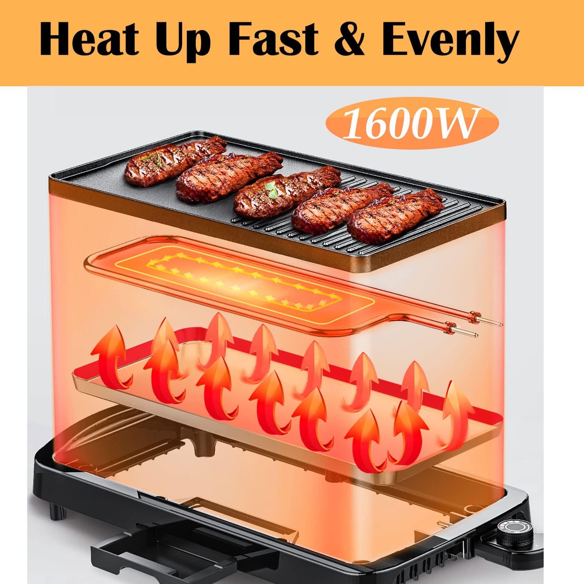 Vestynska 2-in-1 Large Nonstick Electric Griddle, 1600W Pancake Griddle, Heat Up Fast Evenly Smokeless Griddle Pan, Temperature Control, Non-stick Coating, Drip Tray, for Meal Indoor BBQ Grill Party (21\'\'x11\'\')