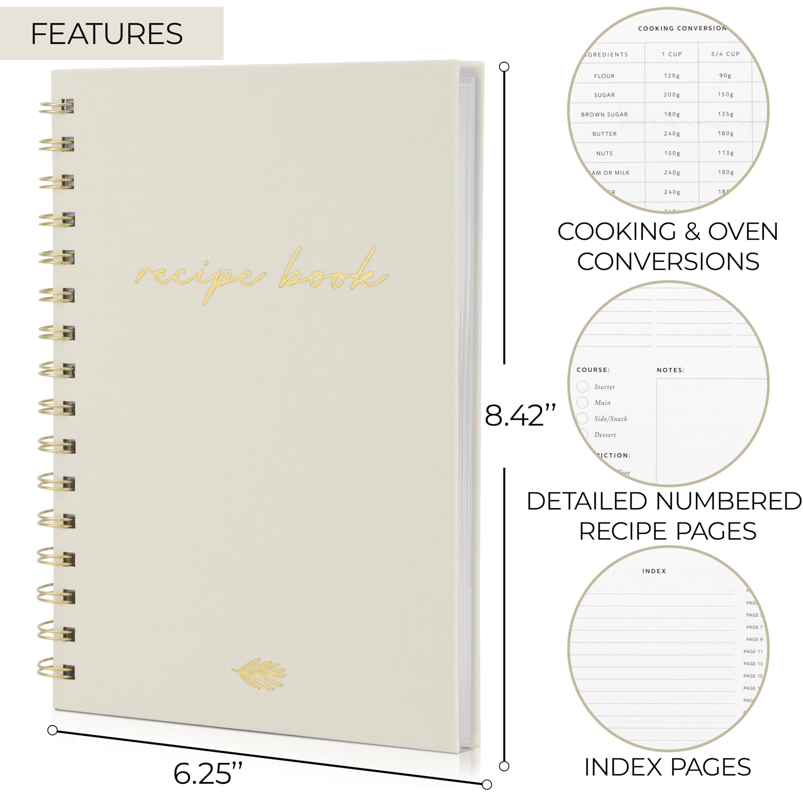 ZICOTO ZICOTO Aesthetic Blank Recipe Book with Linen Cover - The Perfect Recipe Notebook to Write in Your Own Recipes - Beautiful Blank Cookbook to Organize Your Recipes