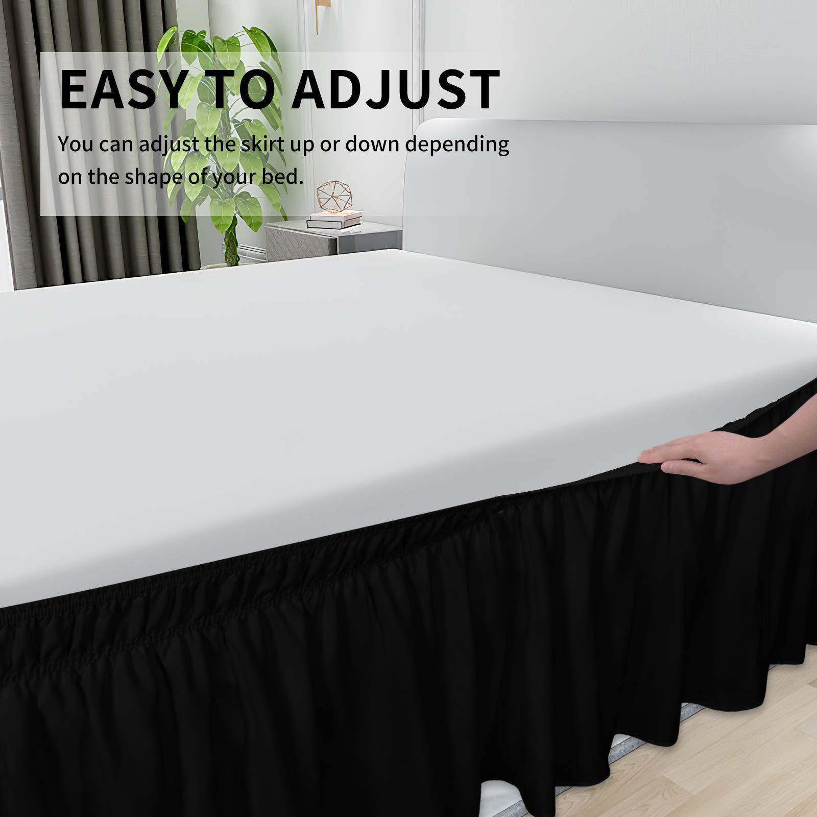 Star Linen Wrap Around Bed Skirts for King Beds 16 Inches Drop, Black Elastic Dust Ruffles Easy Fit Wrinkle & Fade Resistant Silky Luxurious Fabric Solid Machine Washable