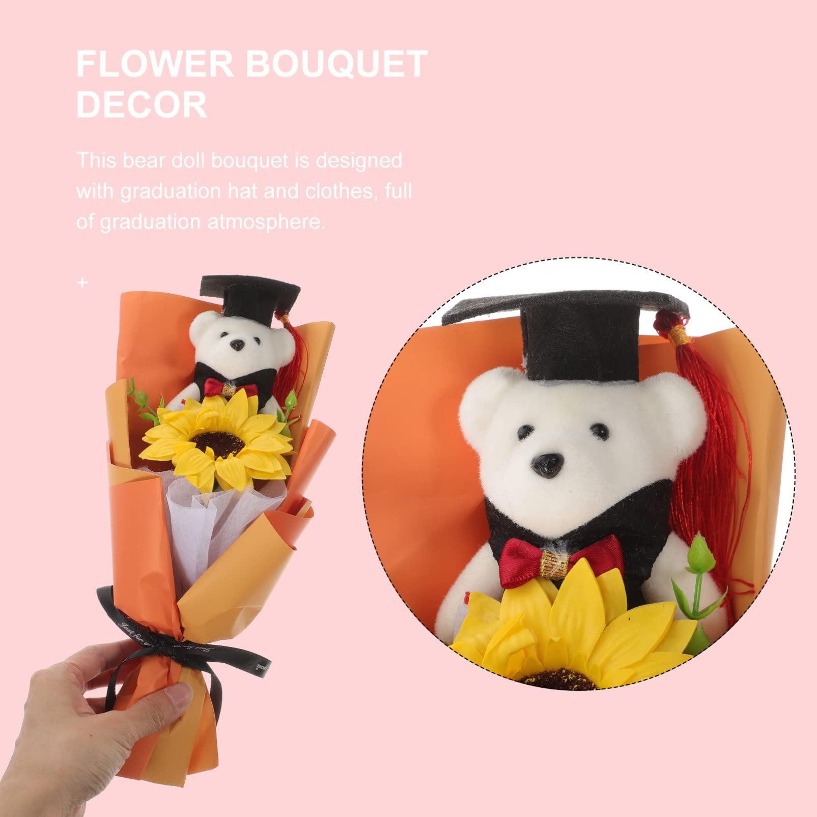 jojofuny jojofuny Plush Graduation Bear Bouquet Grad Cap Animal Bear Sunflower Bear Doll Bouquet Graduation Artificial Bouquet Party Favors for 2023 Graduates Orange