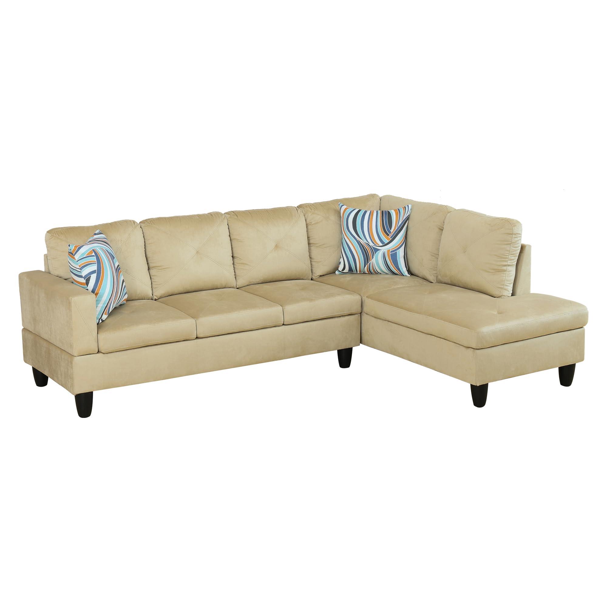 LOPOO LOPOO 3 Piece L-Shaped Sectional Sofa with 66.5'' Right Chaise Lounge, Storage Ottoman & Throw Pillows, 97'' Living Room Set, 5 Seat Upholstered Modular Sectional Couch for Apartment Beige Microfiber