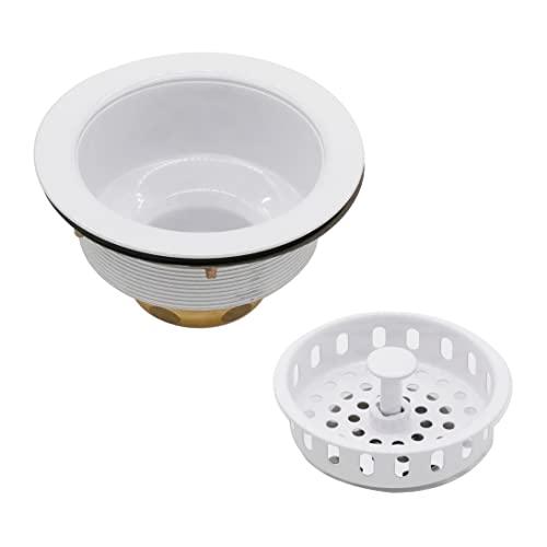 Westbrass Westbrass D214-50 3-1/2" Post Style Large Kitchen Sink Basket Strainer, 1-Pack, Powder Coat White