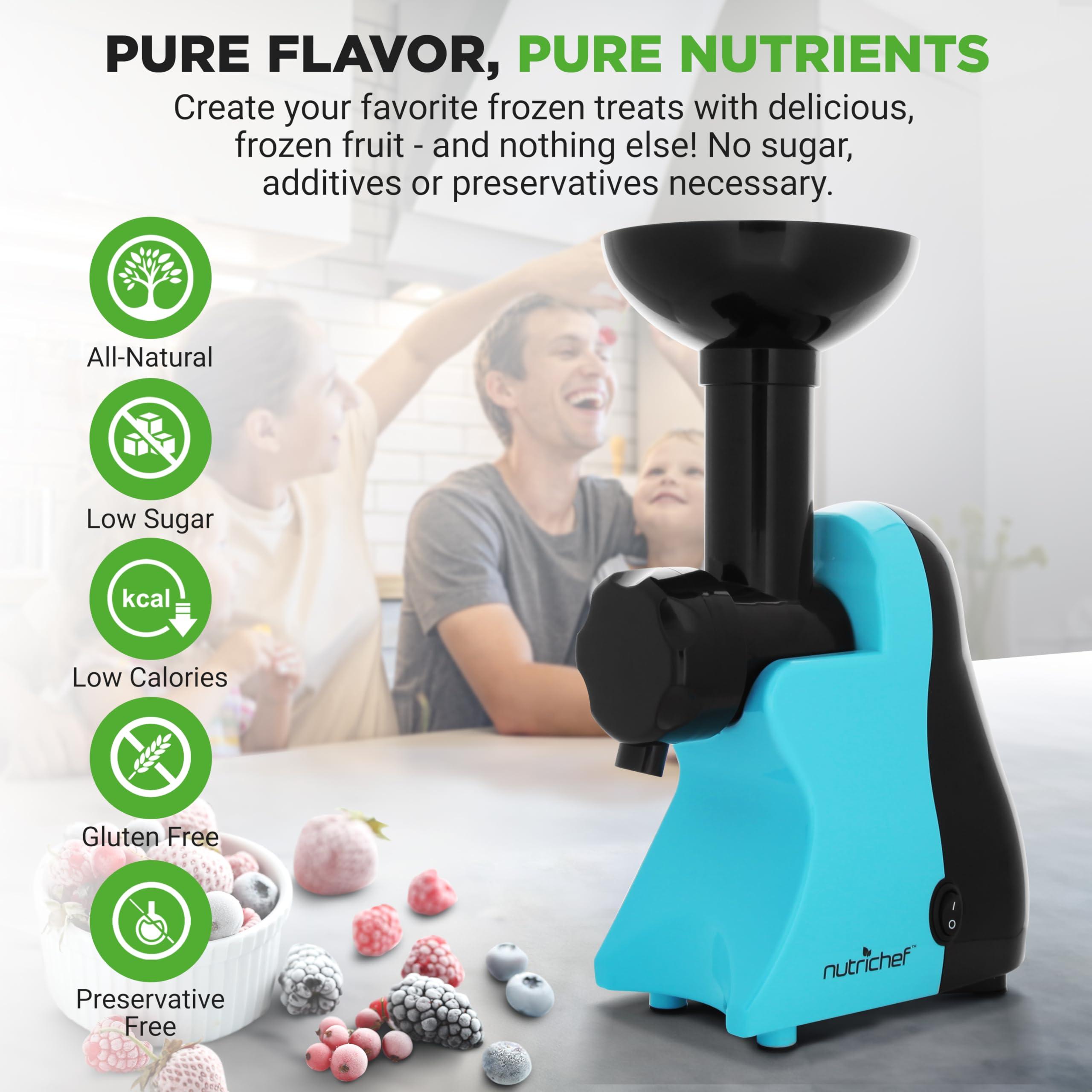 NutriChef NutriChef Electric Frozen Fruit Dessert Maker - Fruit Sorbet Machine - Make Ice Cream, Dessert, Gelato, Smoothies, Slushies & Frozen Yogurt - Includes Food Plunger & Recipe Book - Blue