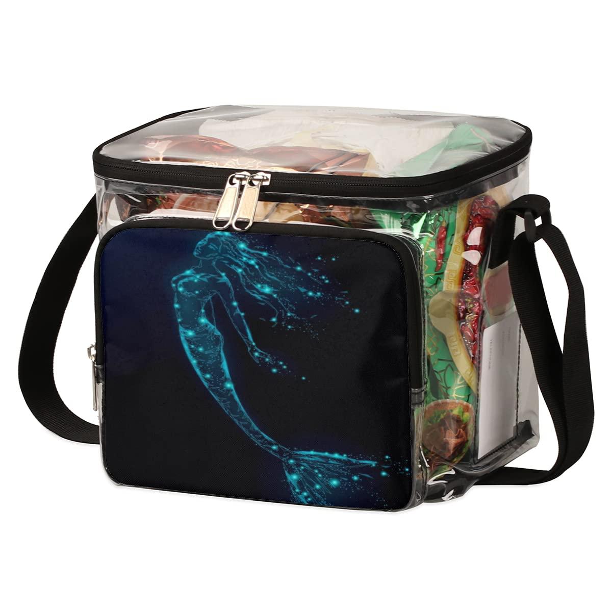 bisibuy bisibuy Mermaid Pattern Clear Lunch Bag Stadium Approved PVC Plastic See Through Lunch box with Adjustable Strap for Sports Events Concerts Office
