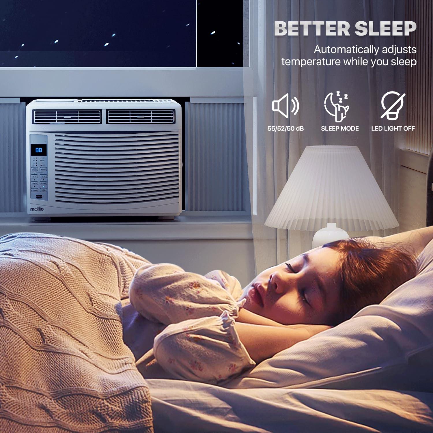 mollie mollie 6000 BTU Window Air Conditioner, ac window unit with Washable Filter, Remote, Dehumidifier, Fan, Cools Up to 250 Square Feet, 115V/60Hz