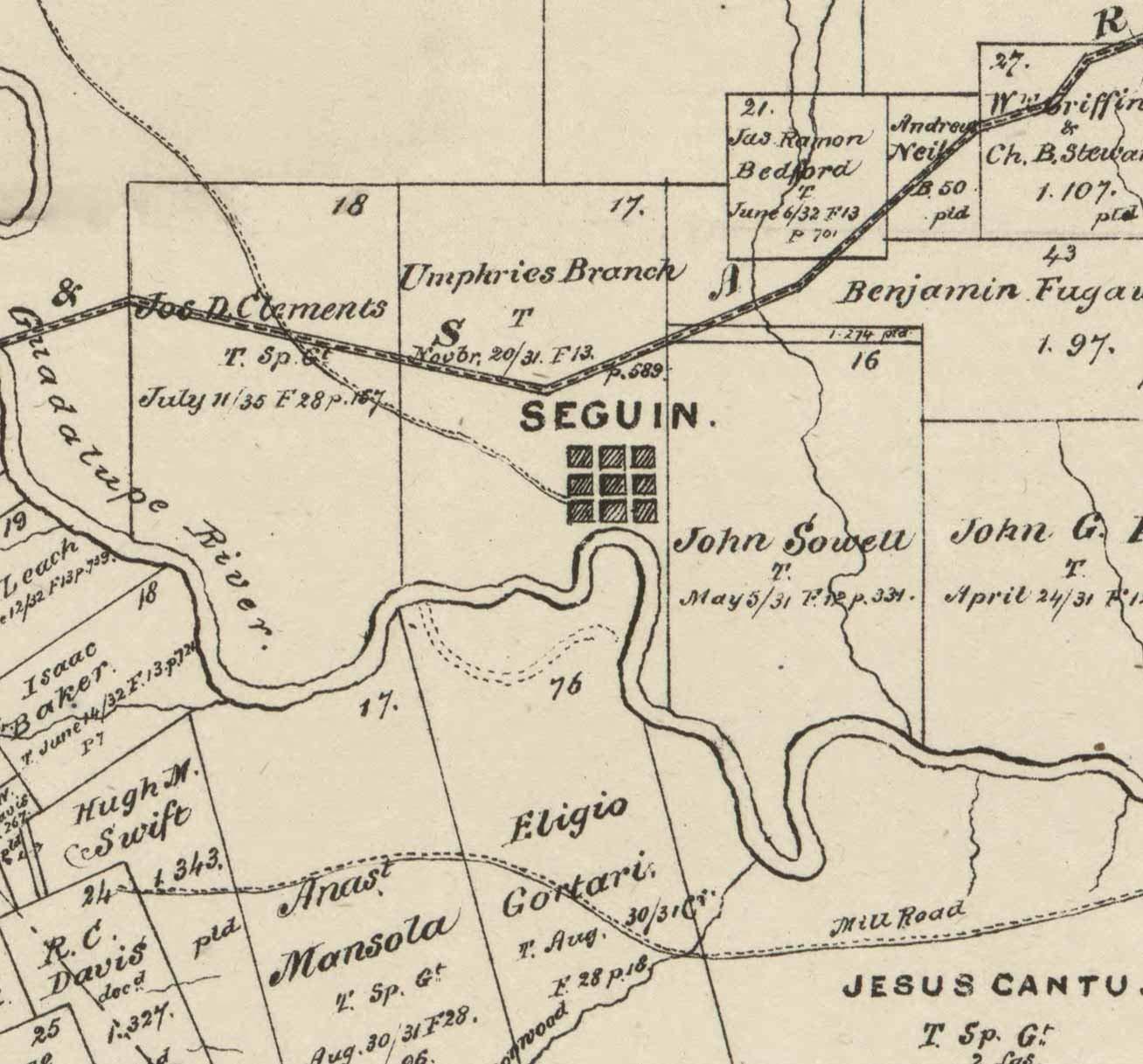Generic Guadalupe County, Texas - 1880 - Wall Map with Land Owners names - General Land Office - Genealogy - Old Map Reprint