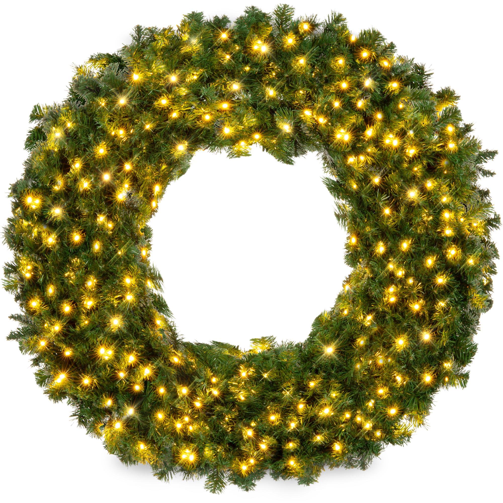 Best Choice Products Best Choice Products 60in Large Artificial Pre-Lit Fir Christmas Wreath Holiday Accent Decoration w/ 300 LED Lights, 930 PVC Tips