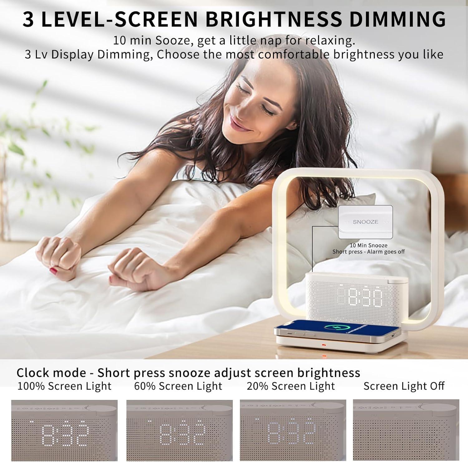 RETEYUNG RETEYUNG Bedside Lamps,Sunrise Alarm Clock for Heavy Sleepers,Table Lamp with Fast Wireless Charger Station for iPhone/Samsung,Wake Up Light Touch with Snooze/Timer/10 Natural Sounds/3 Dimmable
