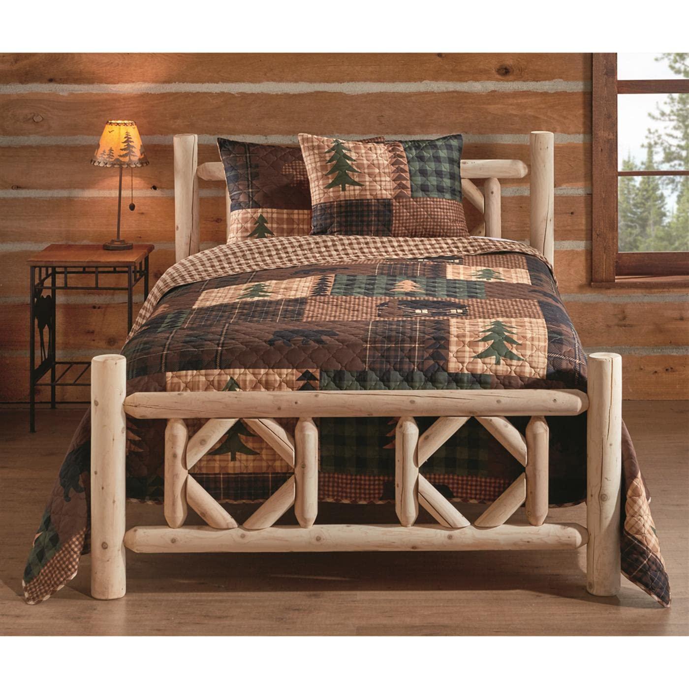 CASTLECREEK CASTLECREEK Diamond Cedar Log Bed Frame, Rustic Natural Wood King Bed Frame with Headboard