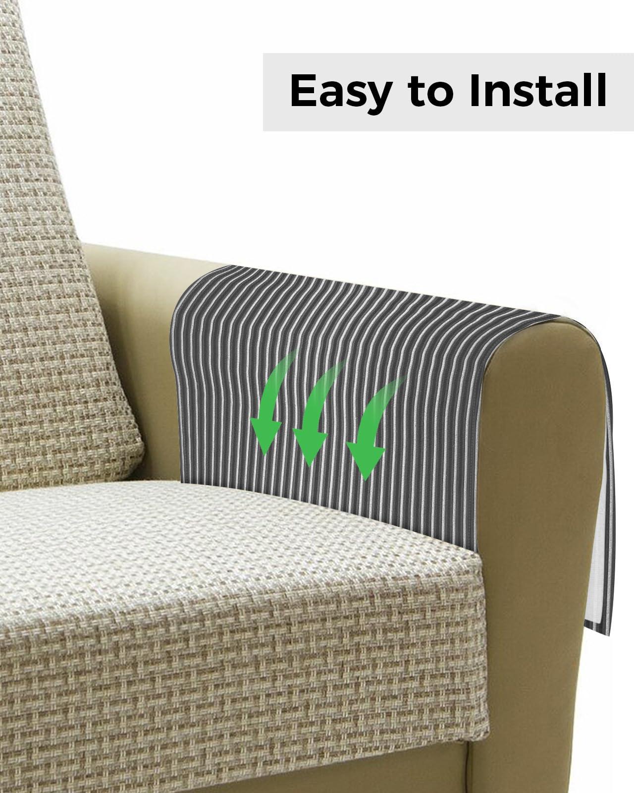 LBCASA LBCASA Sofa Armrest Organizer Bedside Caddy, Grey Striped Non Slip Couch Remote Control Holder for Recliner, Gray Modern Abstract Art Aesthetics Arm Chair Caddy with Pocket for Magazine, 13\"x35\"