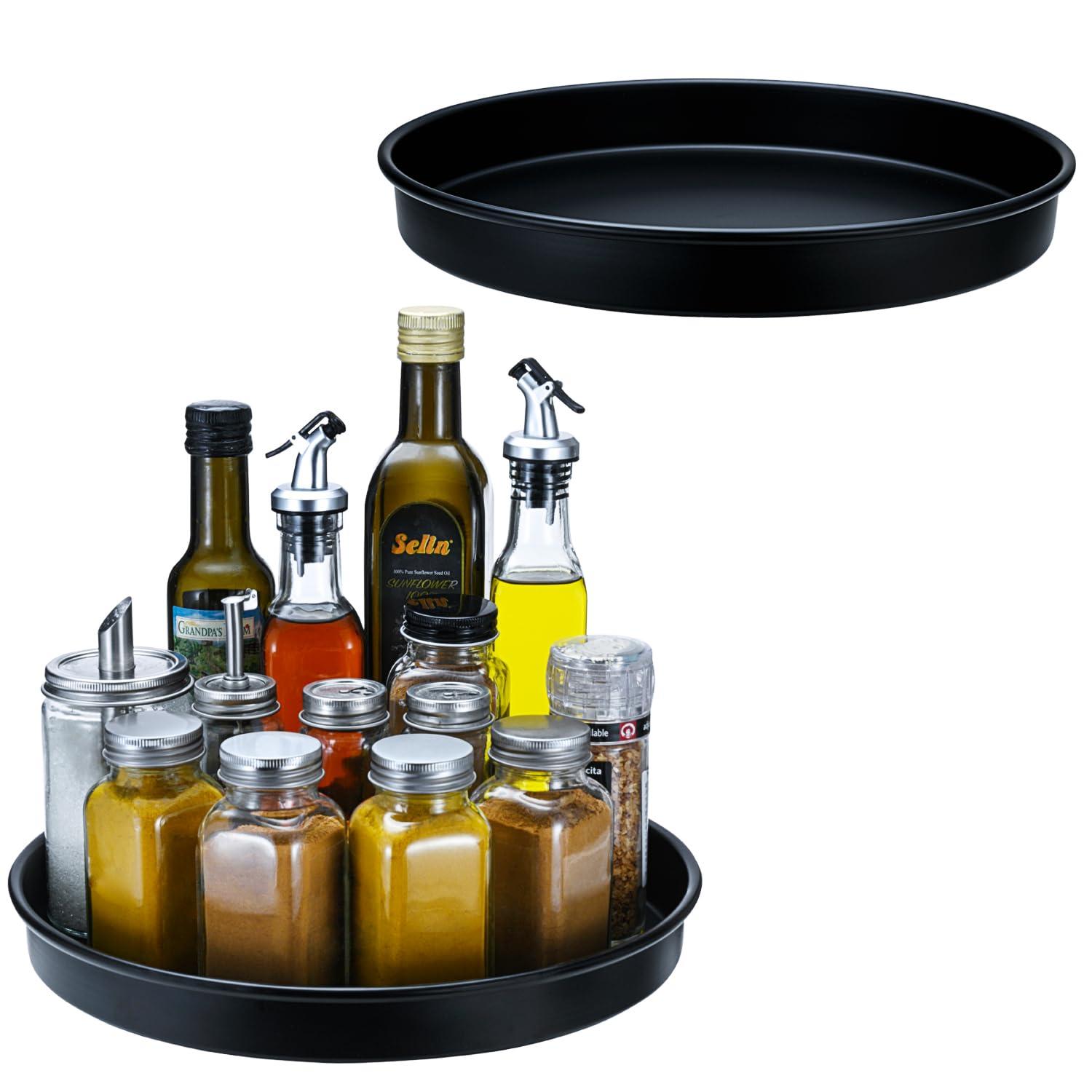 Amolliar Amolliar Lazy Susan 10" 2Pack Metal Rotating Turntable Organizer for Cabinet, Spice Rack(Black) Bundle with 2 Pack Cute Qtip Dispenser Holder Apothecary Jars Bathroom Countertop Storage Organize