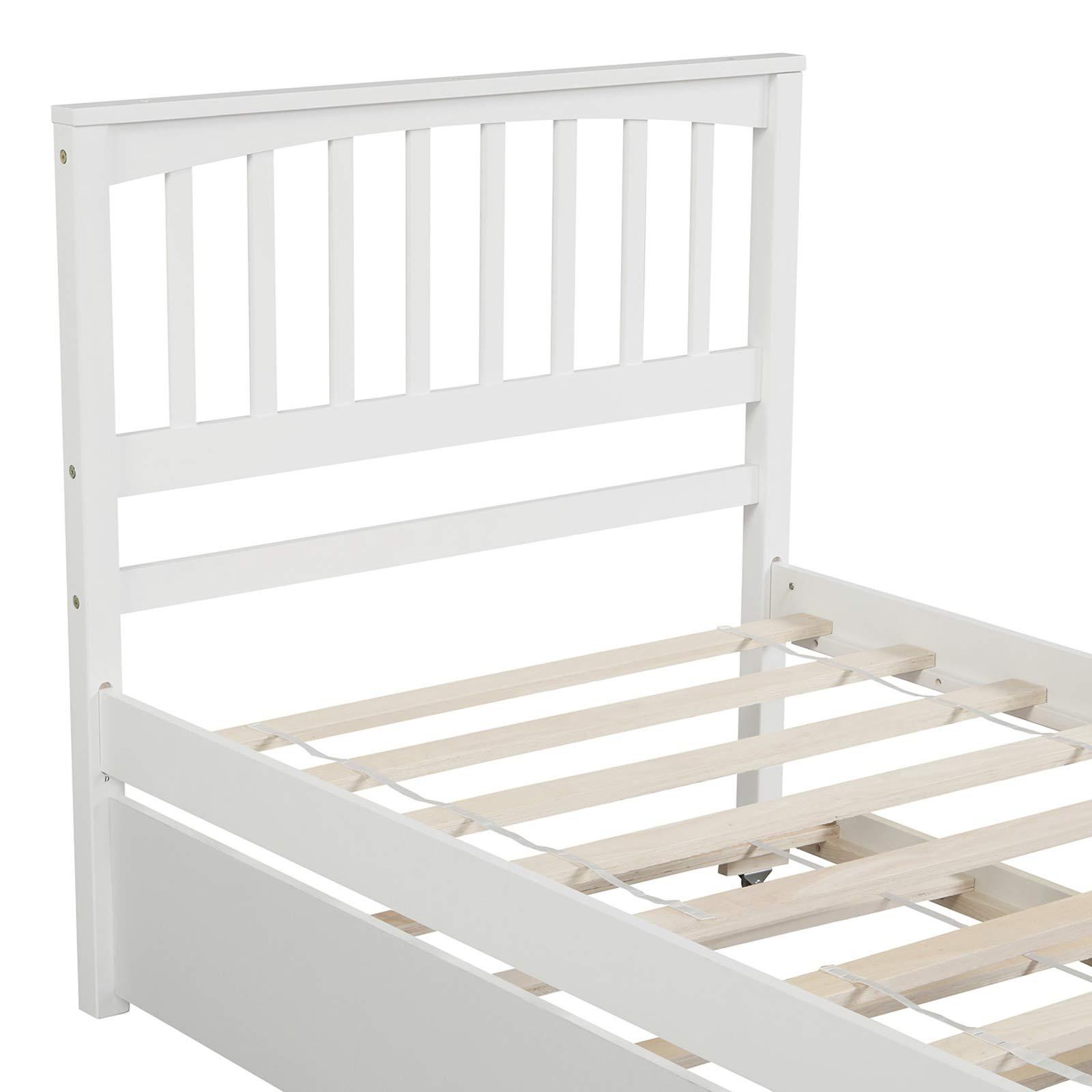 Harper & Bright Designs Harper & Bright Designs Twin Size Platform Bed with Trundle, Wooden Twin Bed Frame, Kids Platform Bed (White)