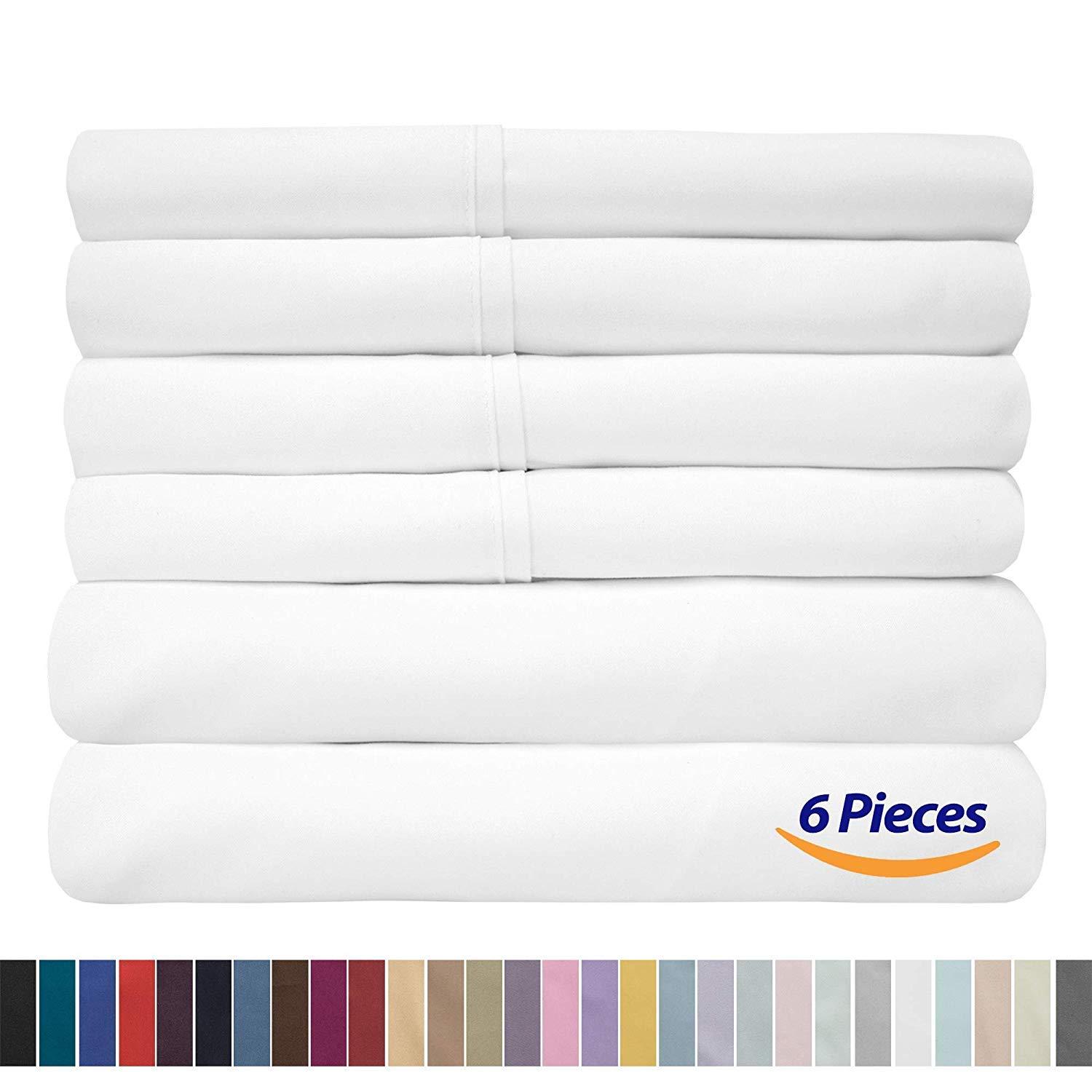 RRlinen RRlinen 6 Piece 800 Thread Count 16\'\' Deep Pocket King Sheet Set with 2 Extra Pillow Cases Long Staple Cotton Sheets White Soft and Comfortable Bedding Set (King, White)