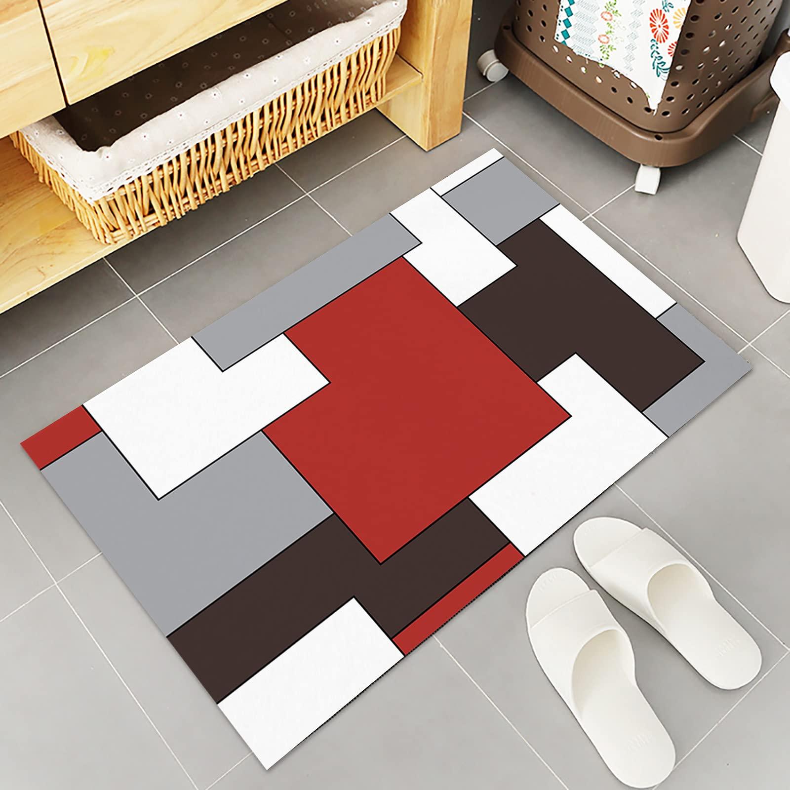 LooPoP LooPoP Kitchen Rugs and Mats Non Skid Washable Sets Red Geometric Anti Fatigue 2 Piece Set Non Skid Waterproof Standing Rugs Red and Gray Modern Mid Century