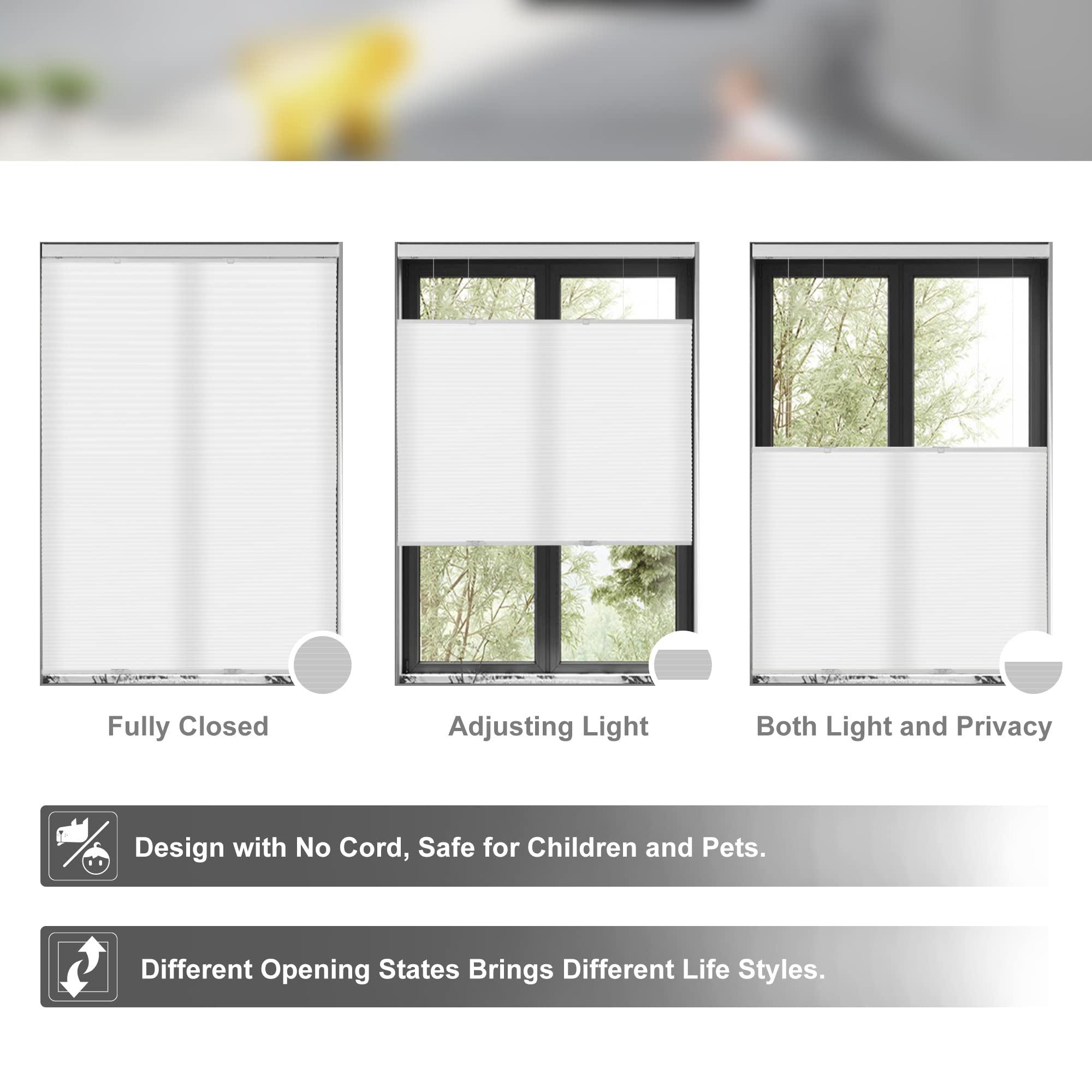 HOTSOON Top Down and Bottom Up Light Filtering Cellular Shades Cordless Honeycomb Shades HOTSOON Honeycomb Blinds for Windows Custom Cut to Size, Brown, 24" W x 36" H