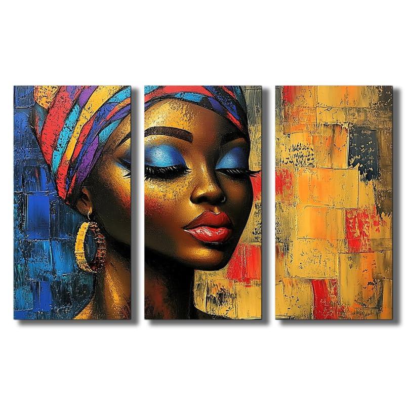 Gyndelphos African 3 Pieces Wall Art Framed Canvas Abstract Art Pictures Wall Decor Figure Painting Art wrok for Living Room Bedroom Home Dcor
