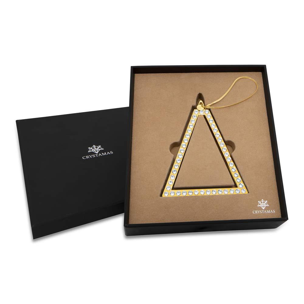 Crystamas Christmas Tree Ornaments for the Home - Platinum Triangle Shaped Pryamide Magnus Christmas Decorations with Swarovski Crystals Includes Keepsake Box, Chain and Hang Tag