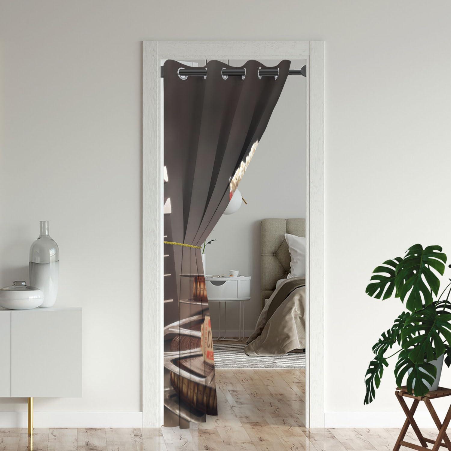 ONINUO ONINUO Movie Theater Door Curtains for Doorways, Theatre Film Reel Cinema Blackout Curtain for Kids Bedroom Closet, Grommet Thermal Insulated Privacy Door Drapes for Room Divider, 42" W x 80" L