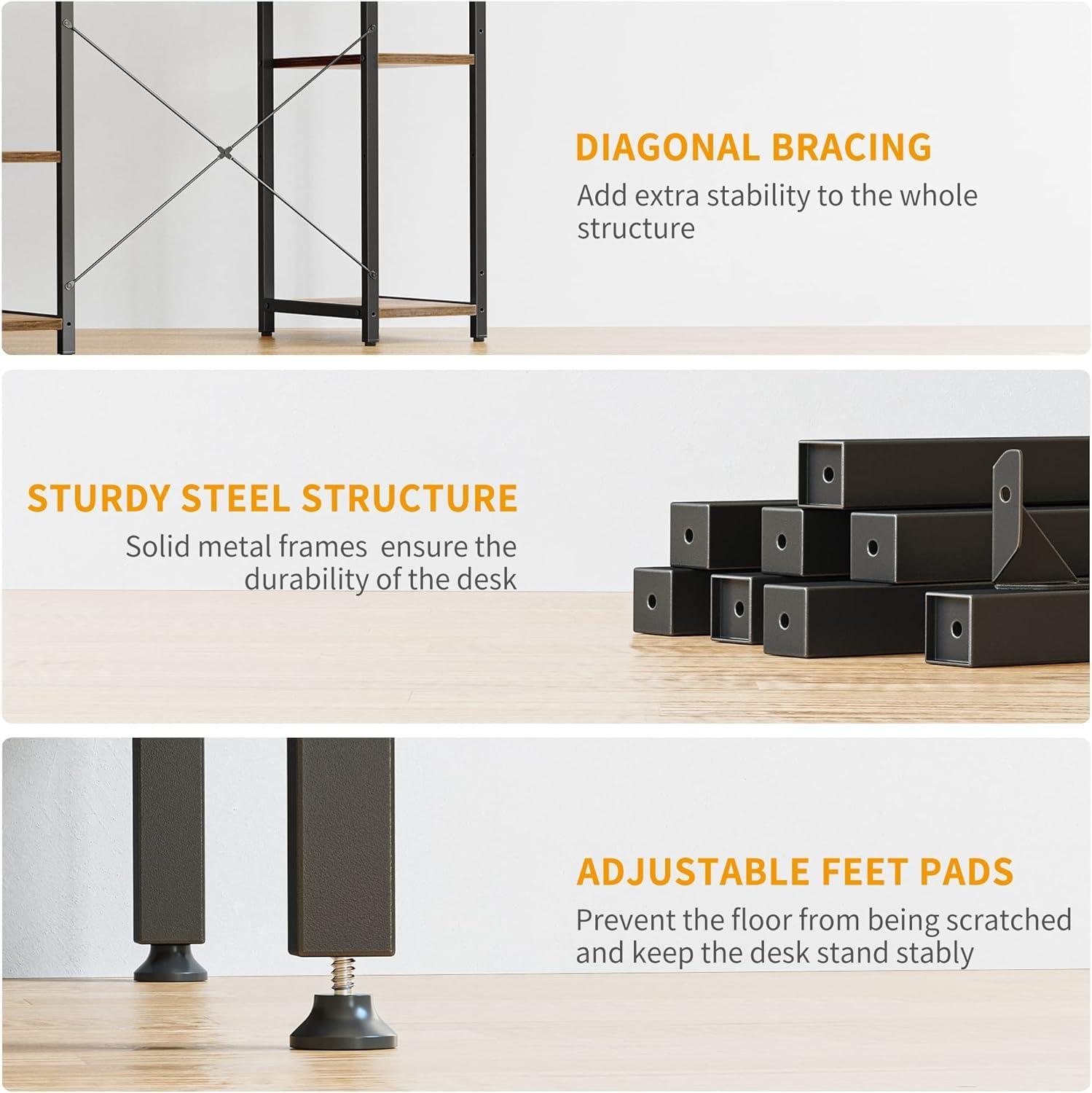 CubiCubi CubiCubi Computer Desk with Keyboard Tray, 47 Inch Office Desk with Monitor Stand and Storage Shelves, Music Studio Desk Workstation, Work Table for Home Office, Rustic Brown