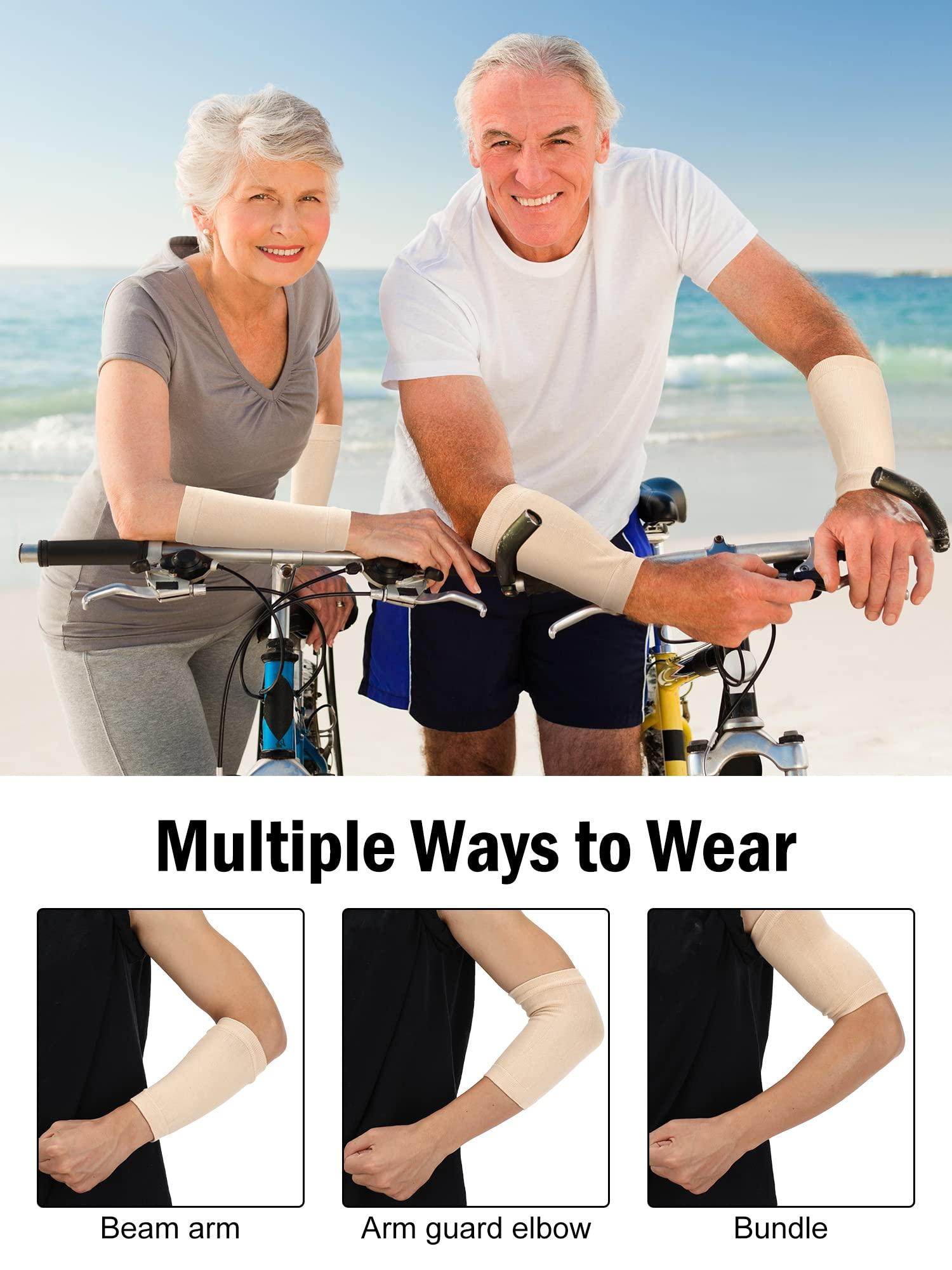 Janmercy Janmercy 9 Pairs Arm Protectors for Thin Skin and Bruising Arm Guards Elderly Protective Sleeves for Arms Gardener Working(Beige)