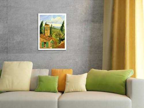 Pacifica Island Art Tuscan Afternoon - Tuscany Italy - Italian Villa Vineyards Cypress Trees - From an Original Watercolor Painting by Robin Wethe Altman - Fine Art Rolled Canvas Print 20in x 26in