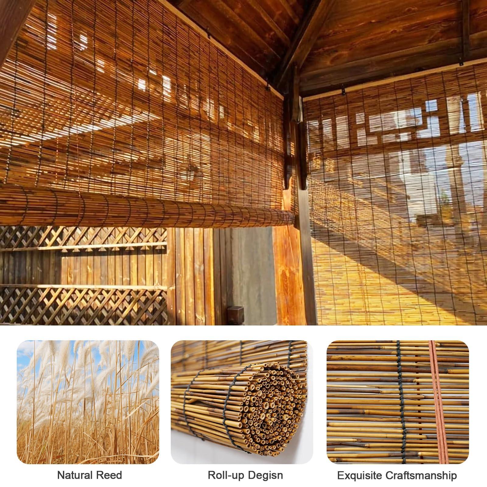 HIAPES HIAPES Bamboo Blinds - Outdoor Patio Shades, Breathable, Suitable for Decks, Porches, Balconies & Backyards