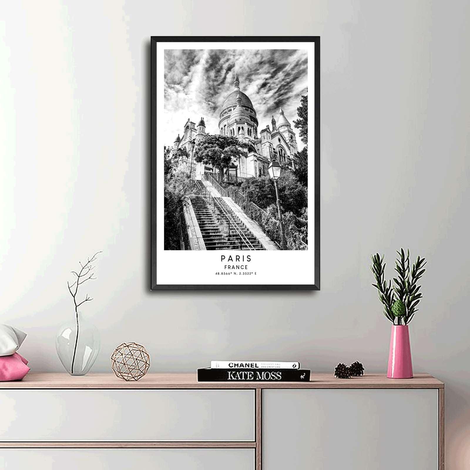 GHTYER Canvas Art Prints Paris Travel Print Paris Wall Art Black And White Paris Poster Minimalist Paris City Pint ParisLiving Room , Modern Art Decoration for Bedroom, Dining Room, Office 16x24inch Metal Frame