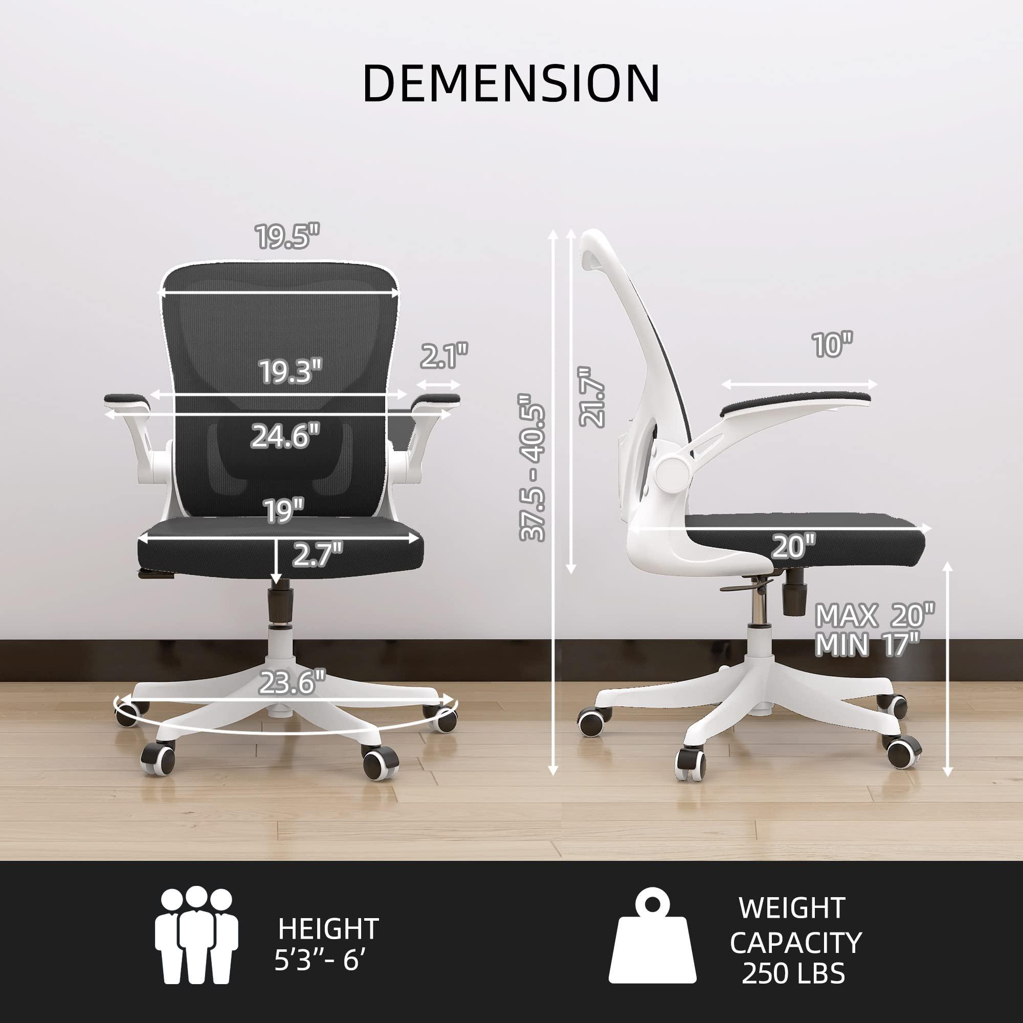 Monhey Monhey Office Chair - Ergonomic Office Chair with Lumbar Support & Flip Up Arms Home Office Desk Chairs Rockable High Back Swivel Computer Chair White Frame & Black Mesh Study Chair