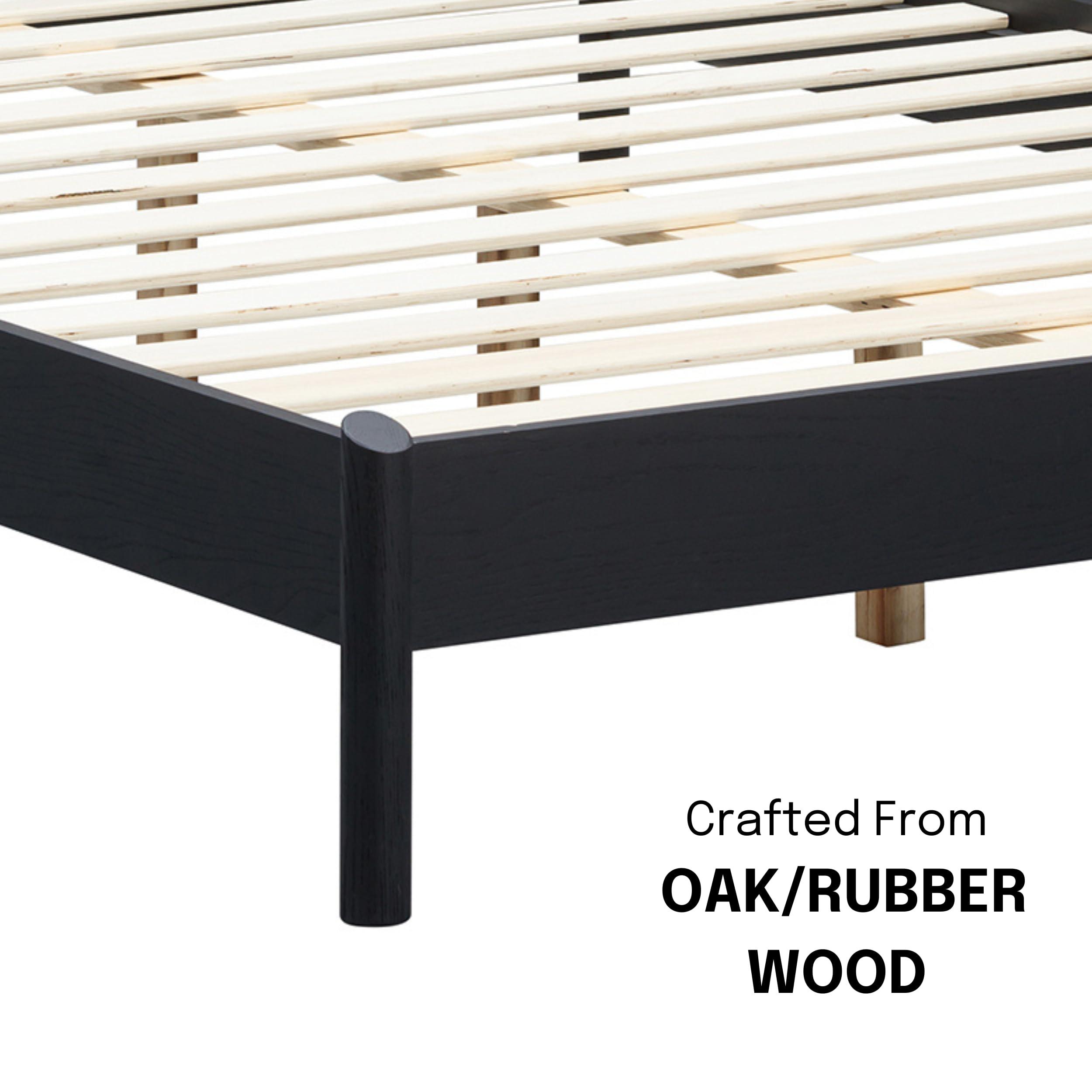 NTC NTC Gem Wooden Bed Frame with Headboard and Natural Rattan, Solid Oak Foundation with Silent Slats, 1000 Lb Capacity, Effortless Assembly, Queen - Burnt Black