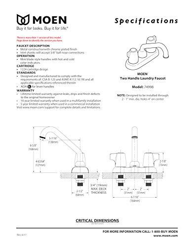 Moen Moen Chrome Chateau Two-Handle 4-Inch Centerset Utility or Laundry Sink Faucet with Threaded Spout, 74998