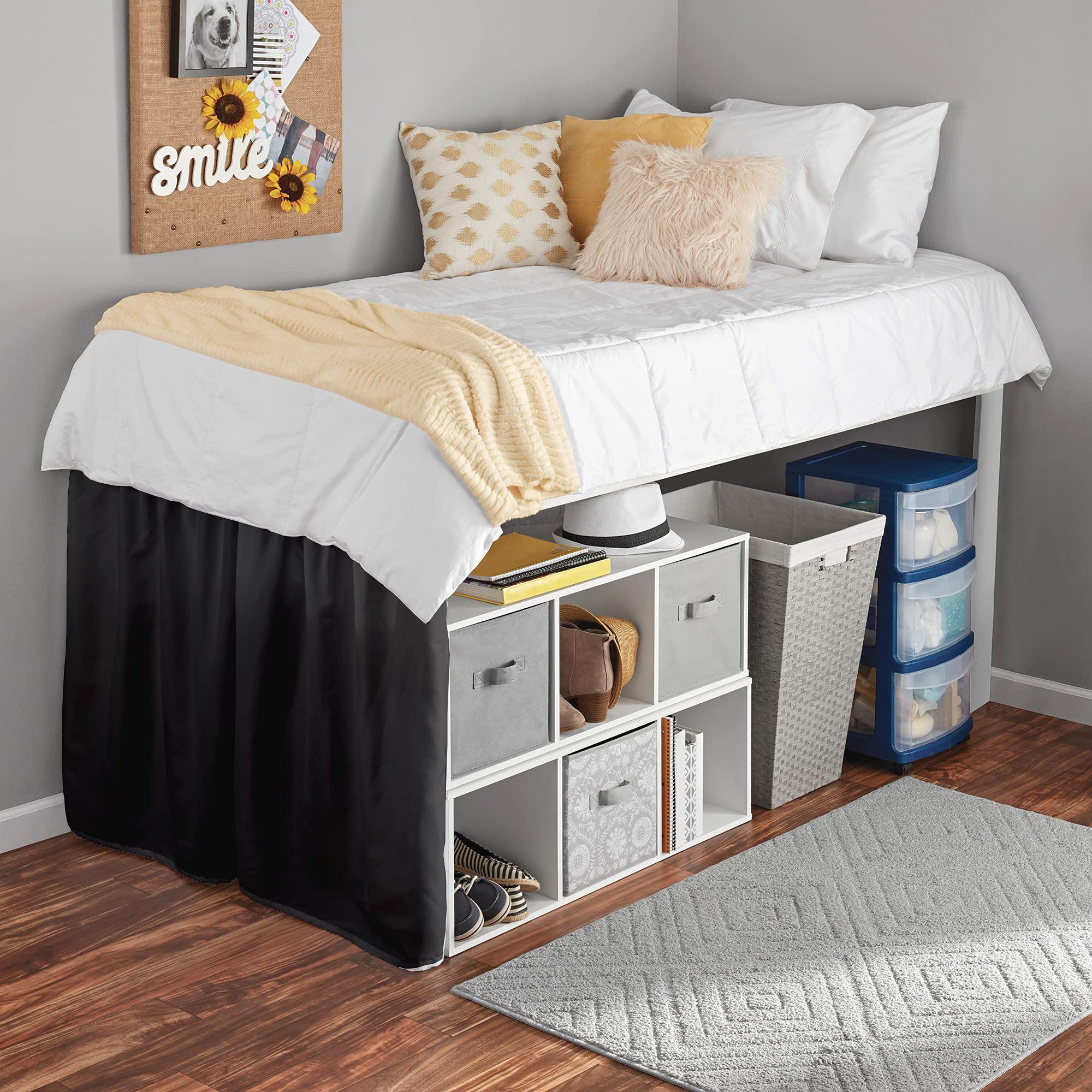 MGPS MGPS College Dorm Dust Ruffled Bed Skirt-ExtraLong Extended Room Skirt |100 percent Egyptian Cotton, 600-Thread Count| 32in Drop| Extra - [Black, Twin XL/32 Drop], 400TC-COTTON-DORM-DRBS-026, 39x80in