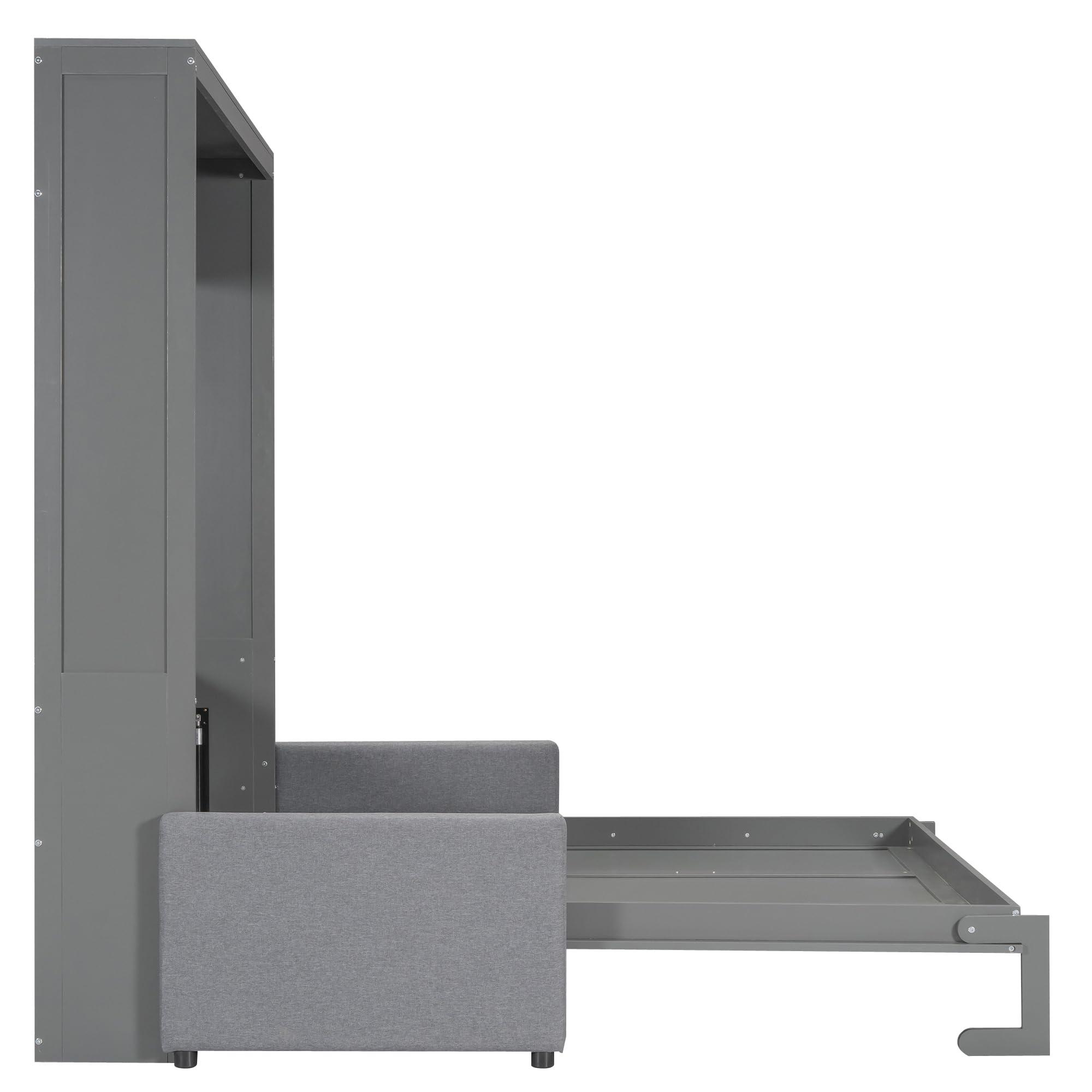 Ball & Cast Ball & Cast Queen Size Murphy Bed Wall Bed with Sofa,can be Folded,Multifunctional Hideaway Cabinet Bed Frame,No Box Spring Needed,for Apartment,Bedroom,Guest Room,Gray