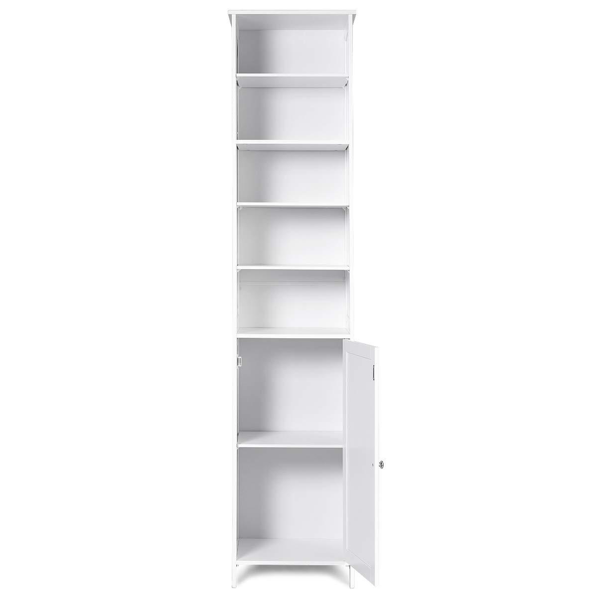 Tangkula Tangkula Slim Tall Bathroom Storage Cabinet, 72" H Floor Standing Tower Cabinet with Adjustable Shelves & Cupboard with Door, Space Saving Narrow Storage Cabinet for Bathroom (White)